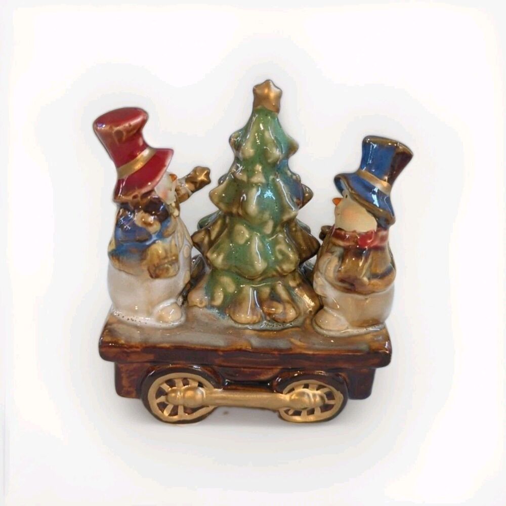 Vintage Christmas Train Figurine Snowmen Tree Ceramic Made by Kurt Adler